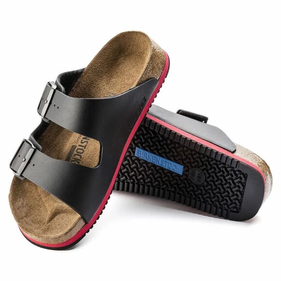 BIRKENSTOCK ARIZONA SL BLACK/RED MEDIUM/NARROW WIDTH SUPER GRIP EU 47 - Picture 1 of 9
